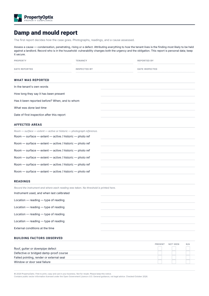 First page of the Damp and mould report PDF