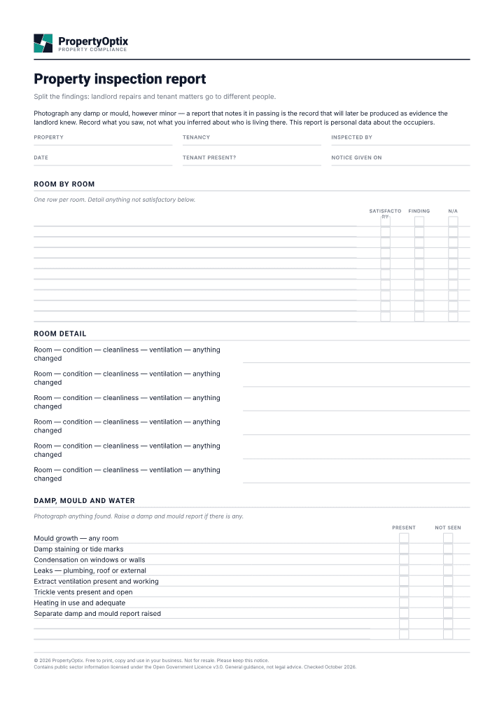 First page of the Property inspection report PDF